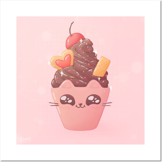 Chocolate Soft Serve Cat Wall Art by LenasScribbles